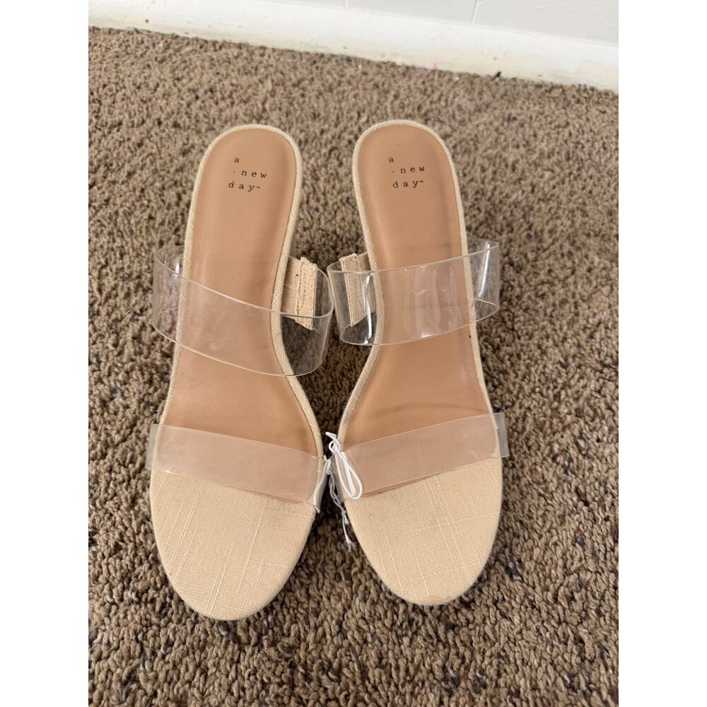 A New Day Clear Strap Espadrille Wedge Sandals Nude Beige Size 11 NWT - Picture 3 of 8